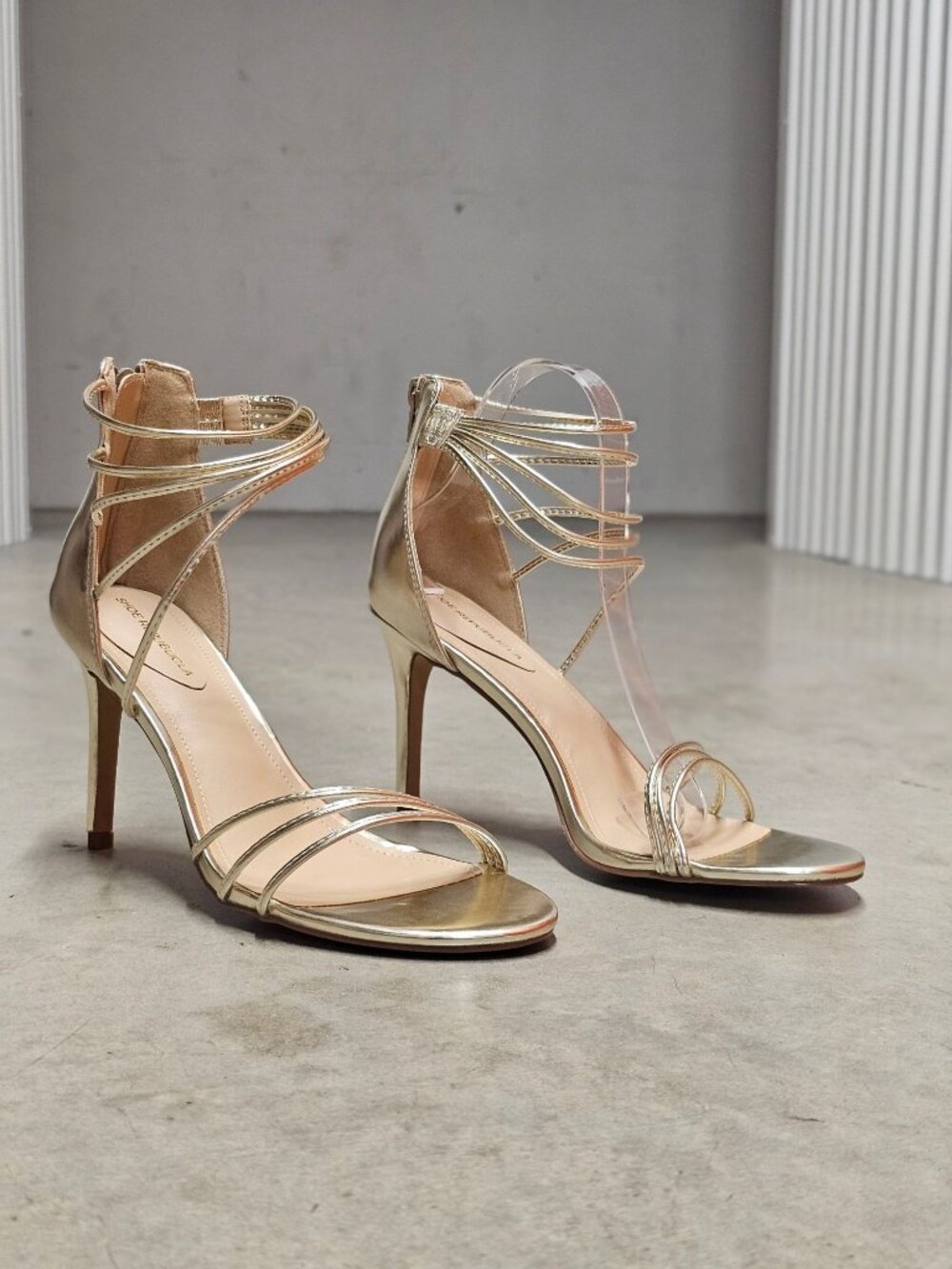 WomenS Gold Strappy Stiletto Sandals Open Toe Ankle Zip Dress Heels